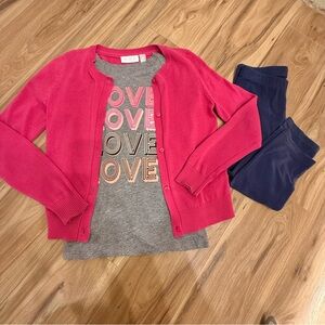 Children’s Place Hot Pink Cardigan, City Street Gray Love Shirt Set